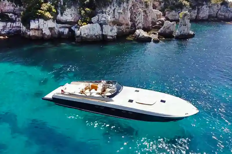 Luxury boat rental at anchor near Villefranche sur Mer