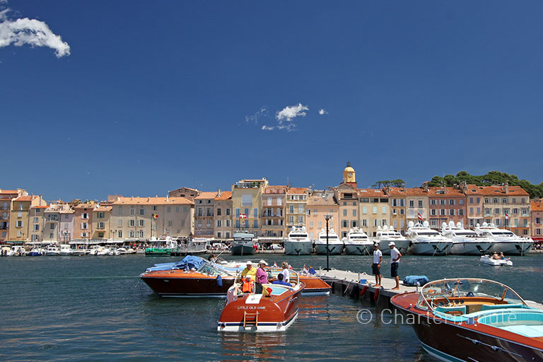 Port of Saint-Tropez with Riva luxury day boats.