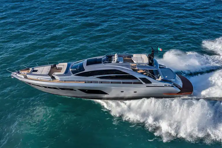 Pershing 8X available for charter, vessel at full speed